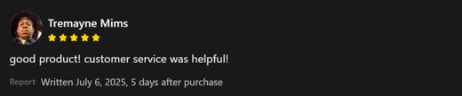 Customer review from Tremayne Mims